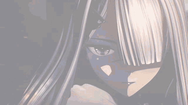 a close up of a girl 's face with long hair