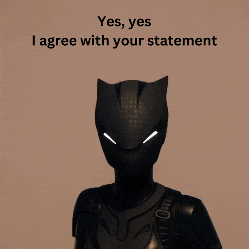 a picture of a black cat with the words " yes yes i agree with your statement " above it