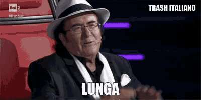 an older man wearing a hat and glasses is sitting in a chair and says lunga .