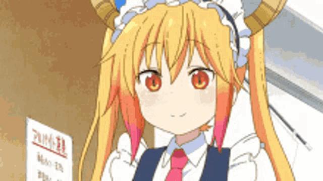 a girl in a maid outfit is standing next to a sign that says ' closed ' .