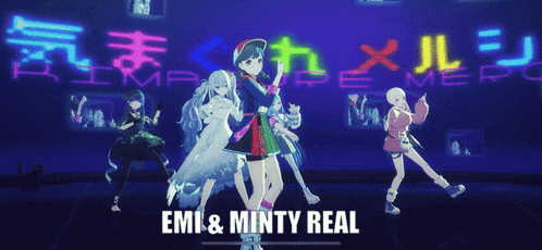 a poster for emi & minty real shows a group of anime girls