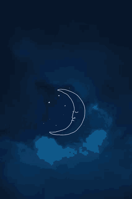 a drawing of a crescent moon with a face