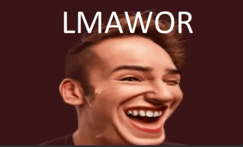 a man is making a funny face with the word lmawor above him
