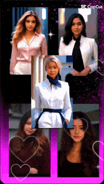 a collage of women 's faces is displayed on a pink background with the words copcut at the top