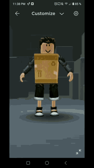a screenshot of a roblox character with a cardboard box on his back