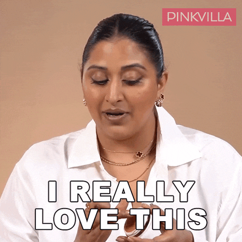 a woman says " i really love this " in a pink villa ad