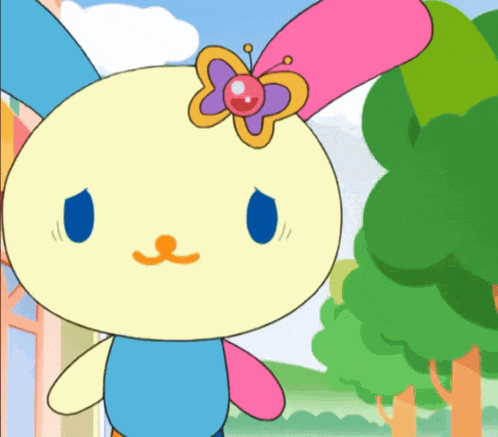 a cartoon rabbit with a butterfly on its ear