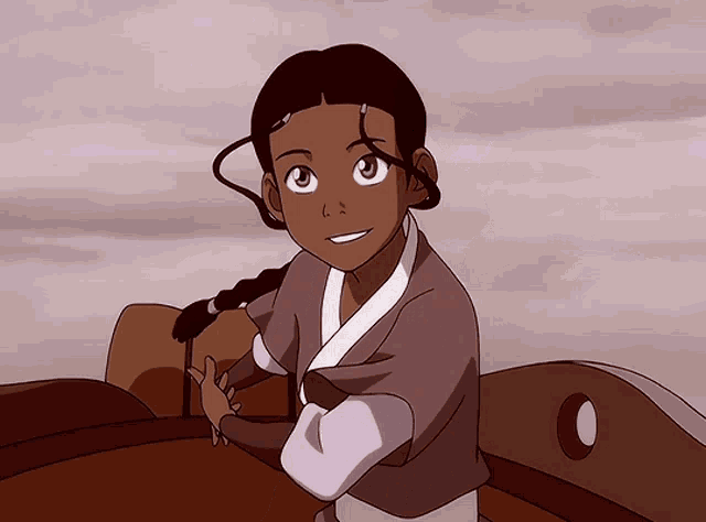 a cartoon girl with braided hair is smiling