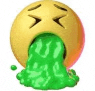 a yellow smiley face with green liquid pouring out of it 's mouth .