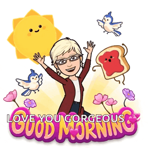a cartoon of a woman with the words " love you gorgeous good morning " below her