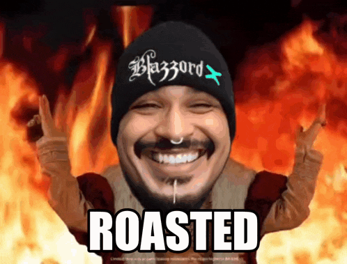 a man wearing a blizzard hat is roasted
