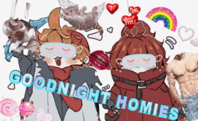 a collage of cartoon characters with the words " goodnight homies " on the bottom