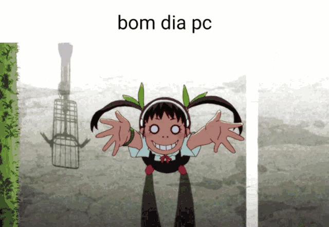 a cartoon character with the words bom dia pc above her