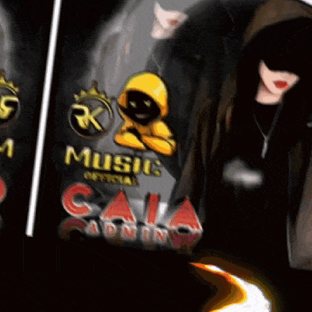a woman in a hooded jacket is standing in front of a sign that says music