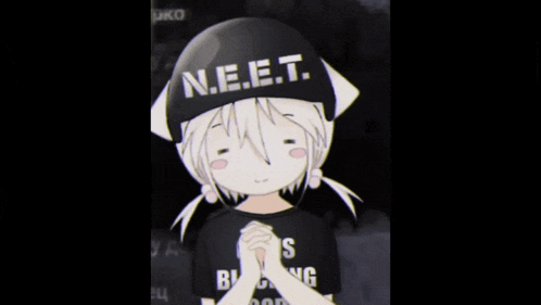 a girl wearing a black hat that says n.e.e.t. on it
