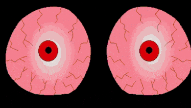 a cartoon drawing of a pair of red eyes with a black background