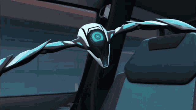a cartoon character is sitting in the back seat of a vehicle