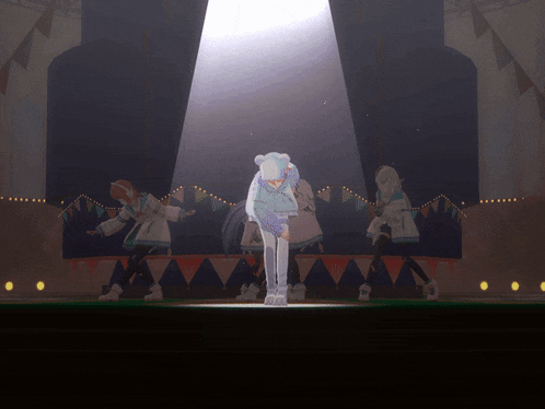 a group of anime characters are on a stage