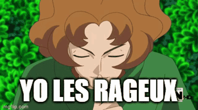 a cartoon of a woman with the words yo les rageux written above her