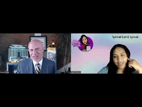 a man and a woman are sitting on a video call .