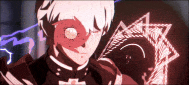a drawing of a man with a coin in his eye and a circle around him