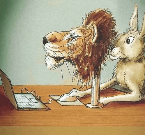 a drawing of a lion and a rabbit using a computer