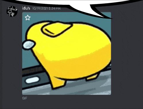 a gif of a yellow among us character is displayed on a gray background