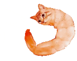 a pixel art of a shrimp with a cat 's face on it