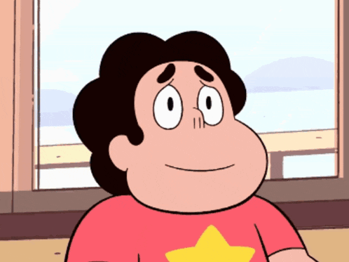a cartoon character named steven wearing a red shirt with a yellow star