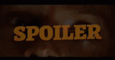 a close up of a person 's face with the word spoiler written in yellow letters