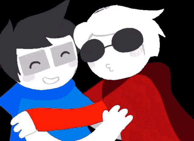 a couple of cartoon characters standing next to each other and one has a red scarf around his neck