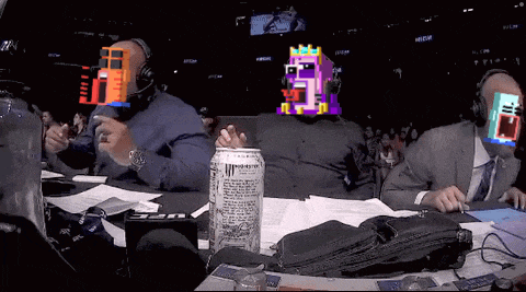 a can of budweiser sits on a table next to a man in a suit