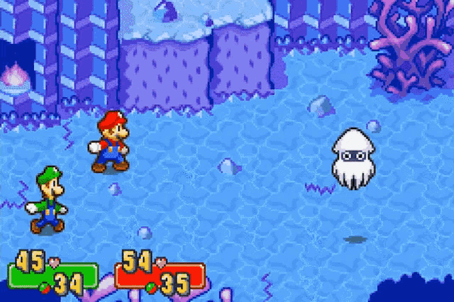 mario and luigi are fighting a squid in a game