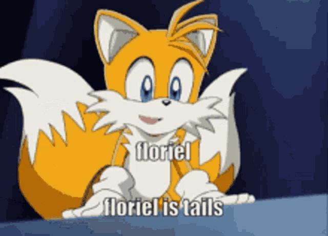 a cartoon fox with the words floriel is tails written on it