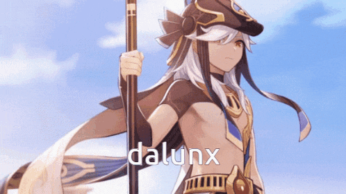 a picture of a girl holding a pole with the word dalunx below her
