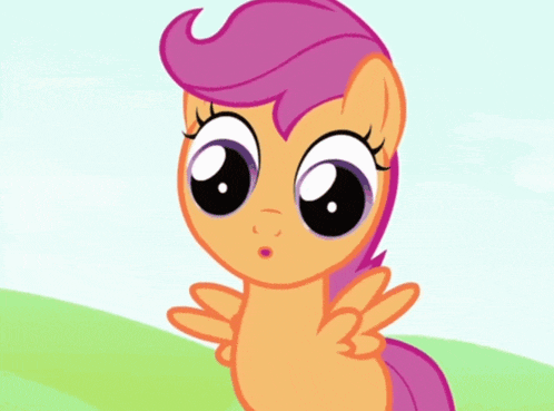 a cartoon pony with big eyes and a surprised look on its face