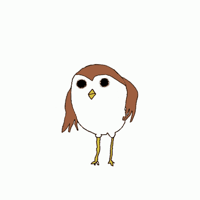 a cartoon drawing of a small brown and white bird with a yellow beak