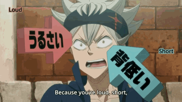 a cartoon character with a sign that says loud and short