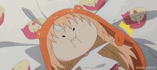 a cartoon of a girl laying on a bed with the words kawaii-pastel ii at the bottom