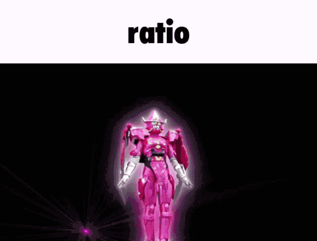 a pink robot is standing in front of a purple background with the word ratio above it