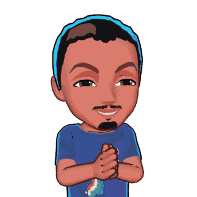 a cartoon of a man wearing a blue shirt with his hands folded