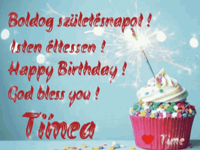 a birthday card for tinea with a cupcake