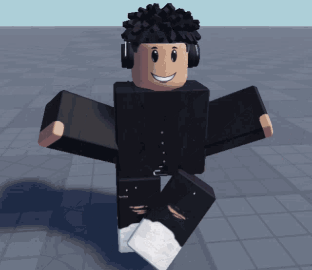 a roblox character wearing headphones and a black shirt