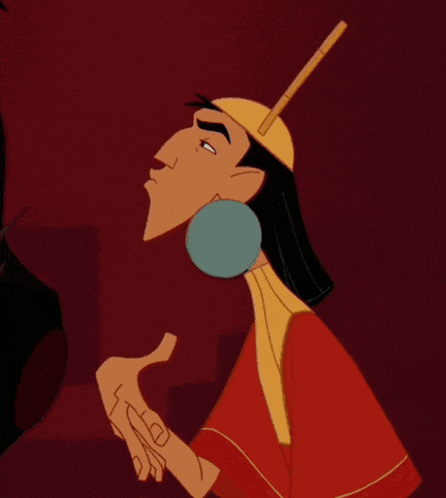the emperor from the emperor 's new groove is pointing at something