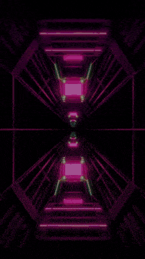 a computer generated image of a tunnel with a triangle in the middle of it .