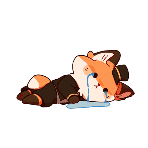 a cartoon of a fox laying down with tears coming out of his eyes