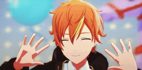 a boy with orange hair and a yellow stripe on his forehead