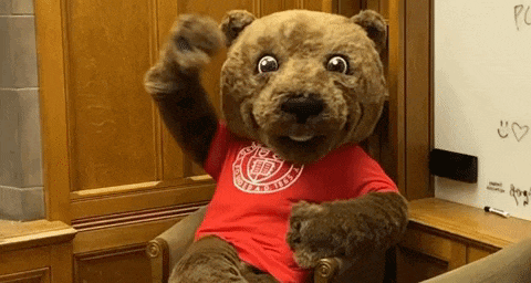 a teddy bear mascot is sitting in a chair wearing a red shirt