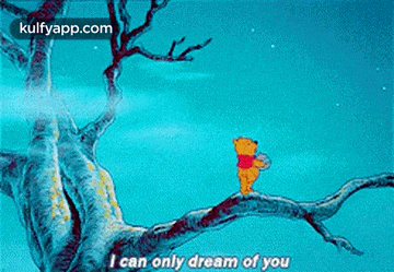winnie the pooh is sitting on a tree branch and says i can only dream of you