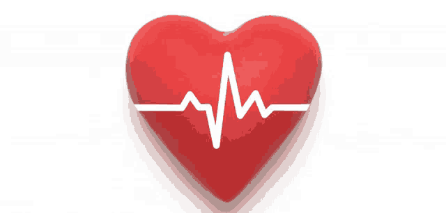 a red heart with a white heartbeat line drawn on it